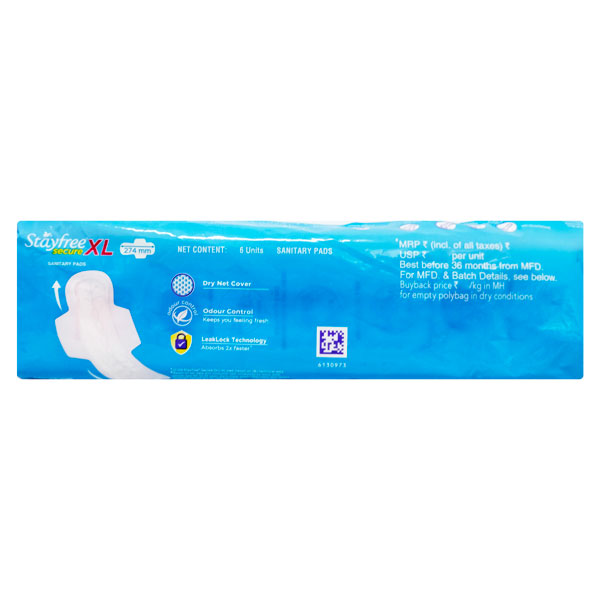 STAYFREE SECURE DRY XL SANITARY PADS 6 PCS