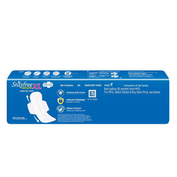 STAYFREE SECURE COTTONY SOFT PADS WITH WINGS XL 6 PCS