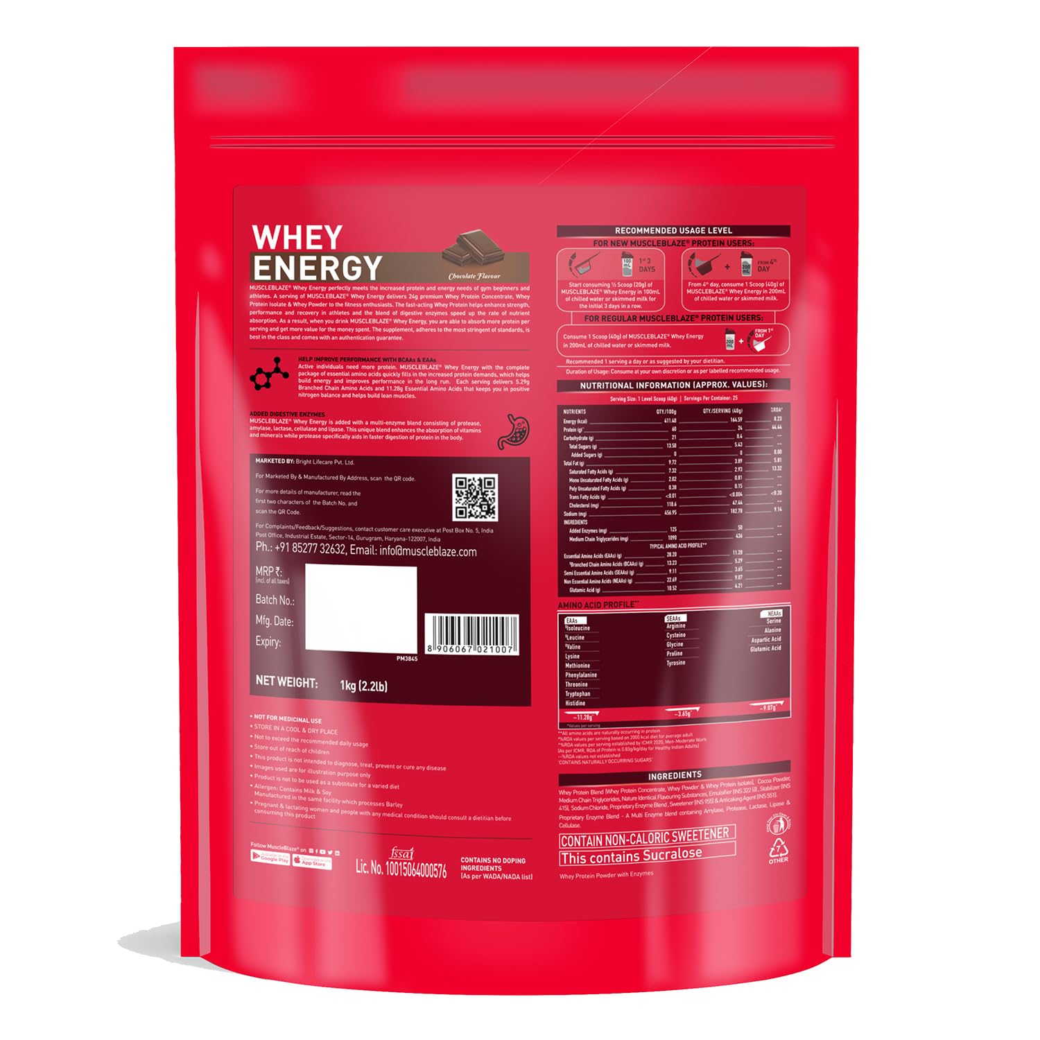 MUSCLEBLAZE WHEY ENERGY WHEY PROTEIN CHOCOLATE 1 KG