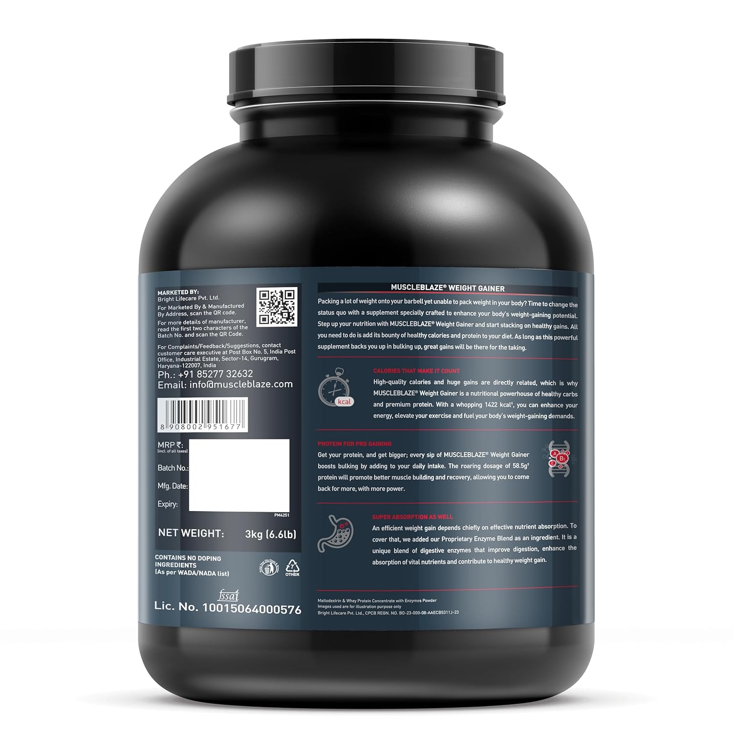 MUSCLEBLAZE WEIGHT GAINER WITH DIGEZYME CHOCOLATE 3KG