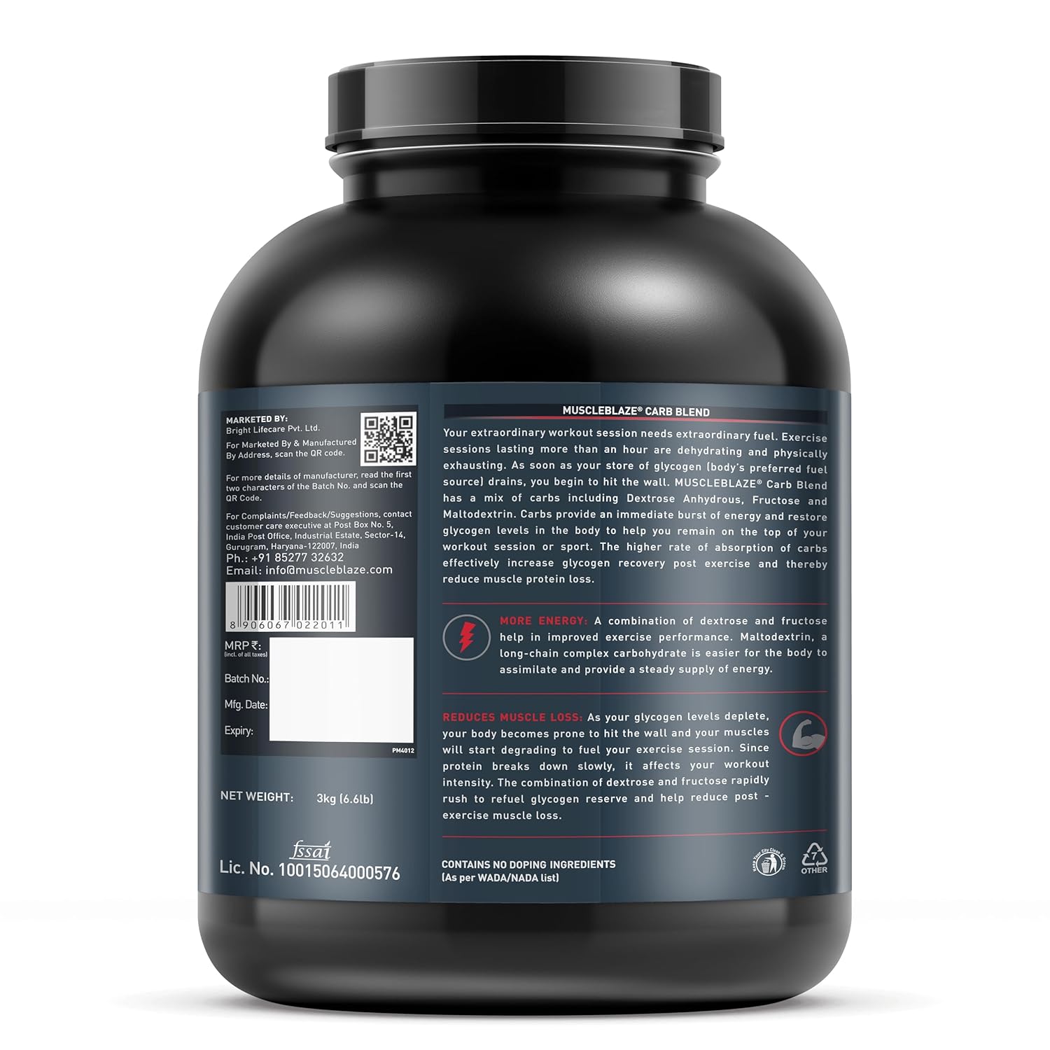 MUSCLEBLAZE CARB BLEND UNFLAVOURED 3KG