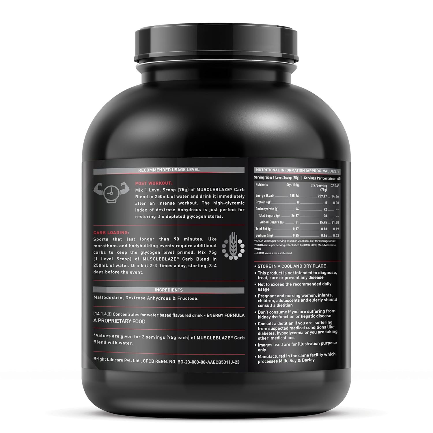 MUSCLEBLAZE CARB BLEND UNFLAVOURED 3KG