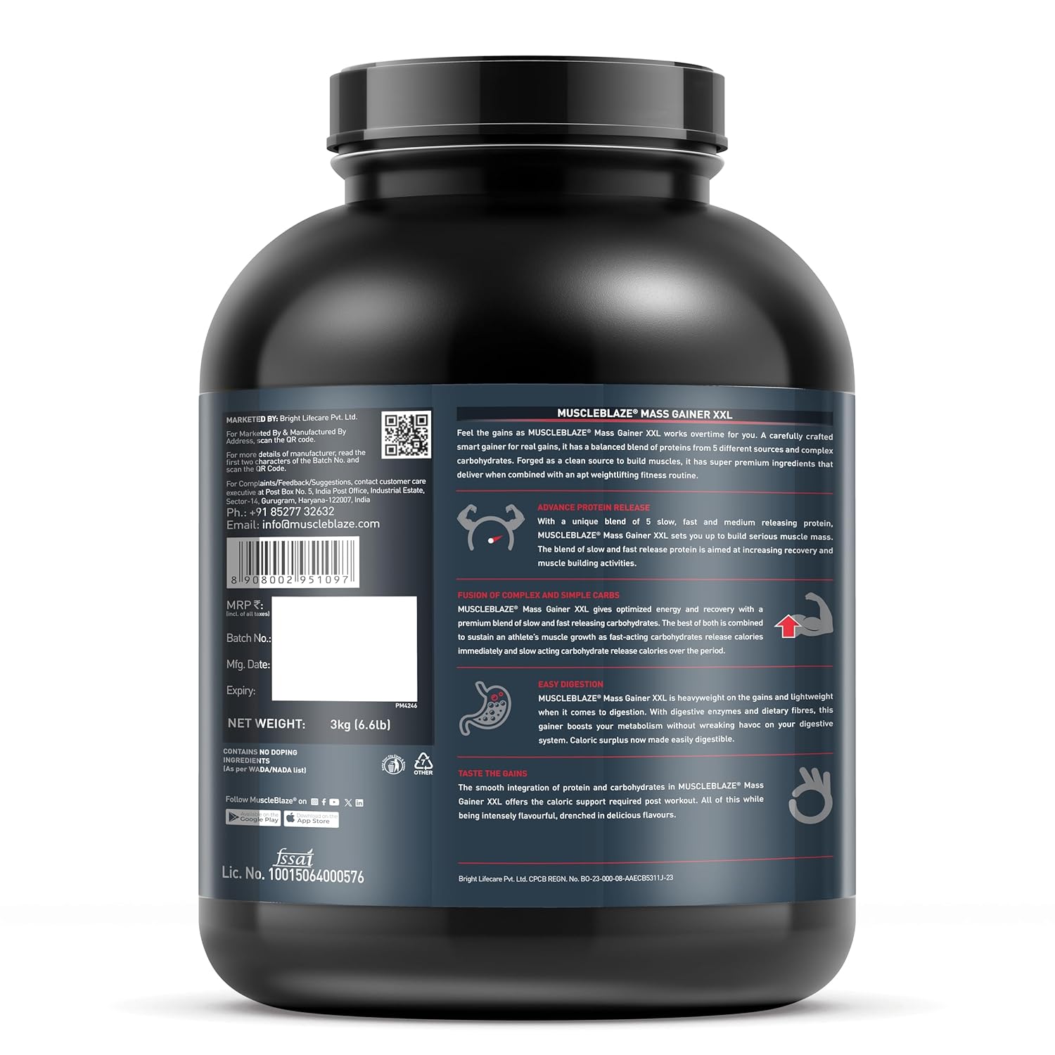 MUSCLEBLAZE MASS GAINER XXL CHOCOLATE 3KG