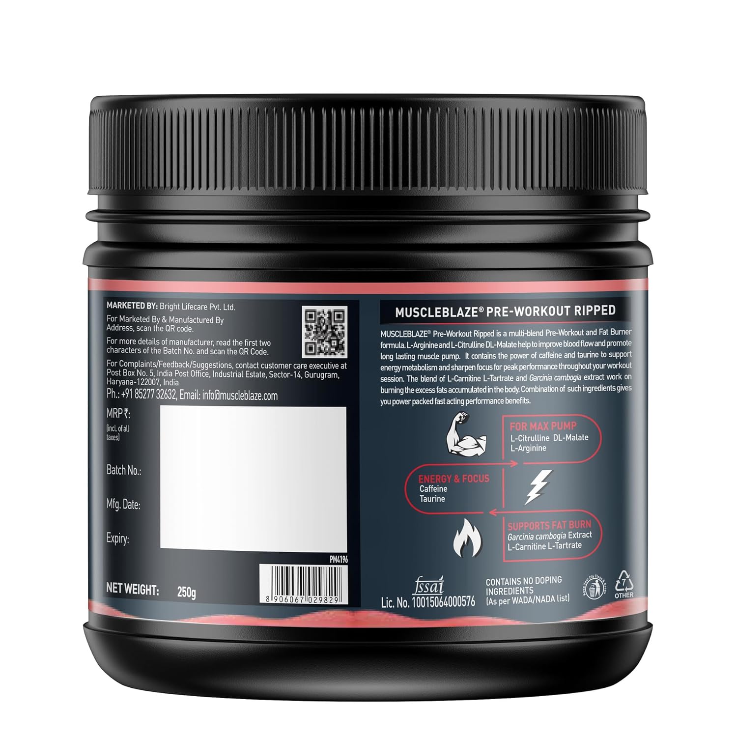 MUSCLEBLAZE  PRE-WORKOUT RIPPED FRUIT SPLASH 250GM