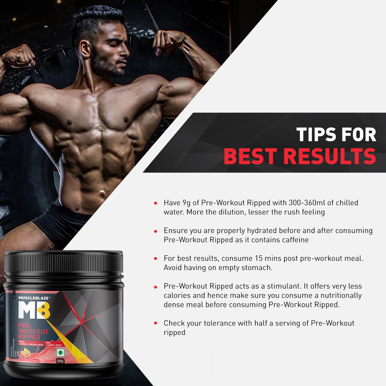 MUSCLEBLAZE  PRE-WORKOUT RIPPED FRUIT SPLASH 250GM