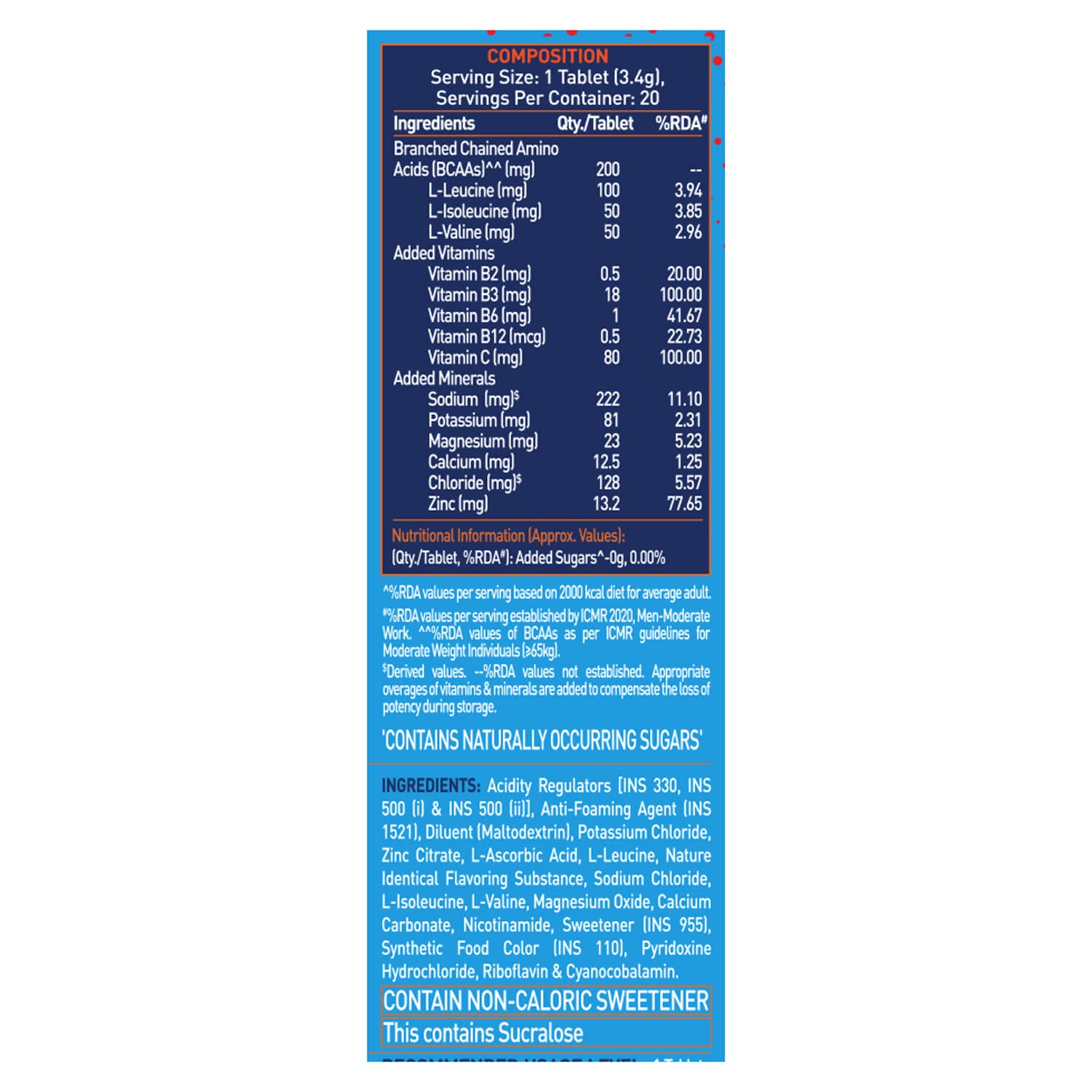 MUSCLEBLAZE FUELONE HYDR8 ZESTY ORANGE 20 TABLETS