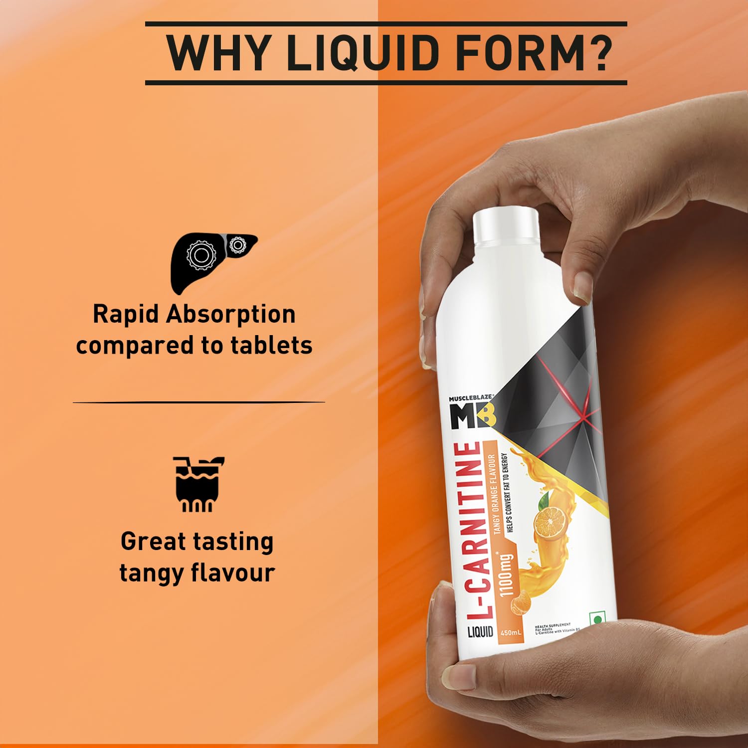 MUSCLEBLAZE LIQUID L-CARNITINE 1100MG TANGY ORANGE 450ML