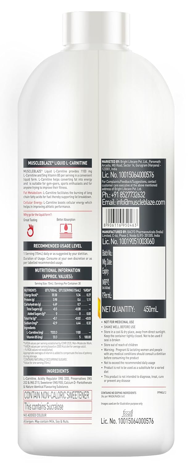 MUSCLEBLAZE LIQUID L-CARNITINE 1100MG TANGY ORANGE 450ML