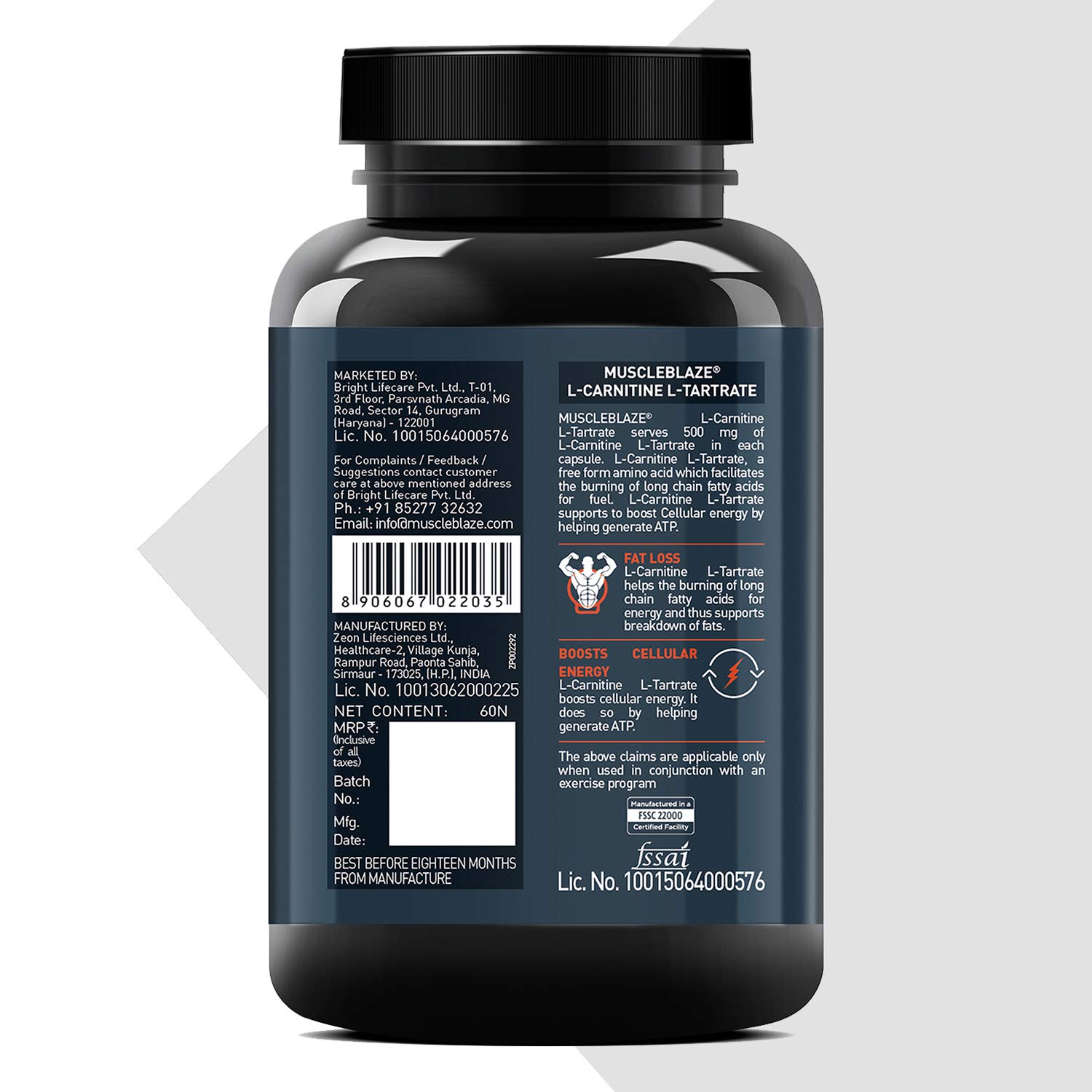 MUSCLEBLAZE L-CARNITINE & L-TARTRATE UNFLAVOURED 60 CAPSULES
