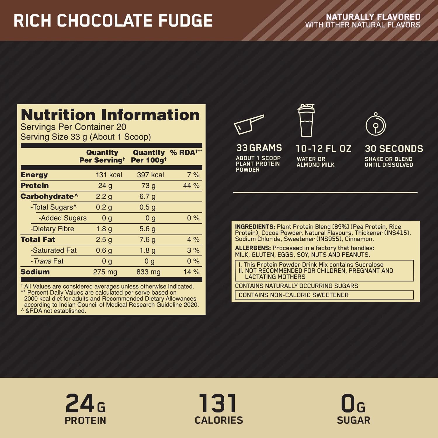 OPTIMUM NUTRITION GOLD STANDARD 100% PLANT PROTEIN DOUBLE RICH CHOCOLATE 684GM