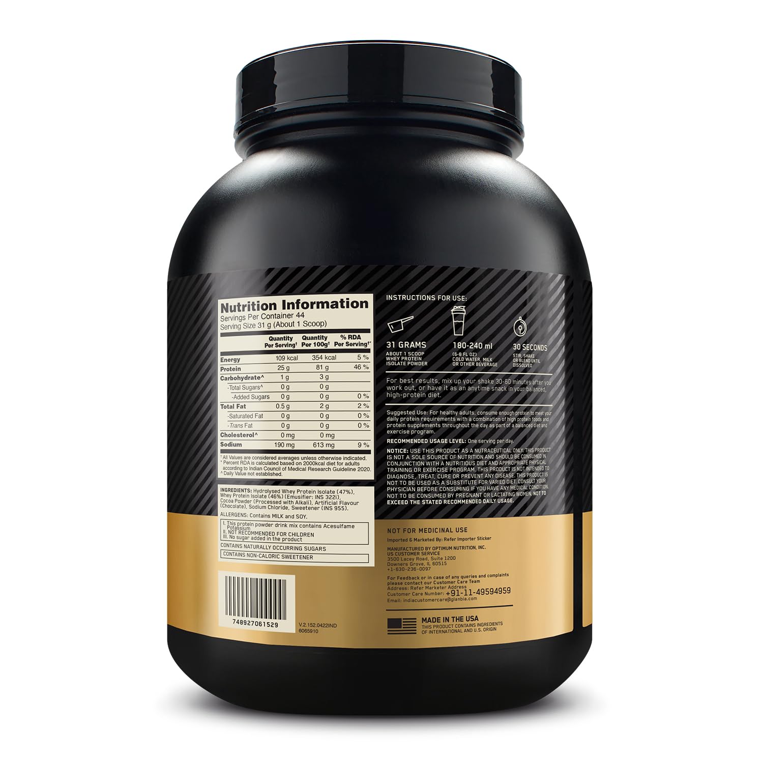 OPTIMUM NUTRITION GOLD STANDARD WHEY ISOLATE CHOCOLATE BLISS 3LBS