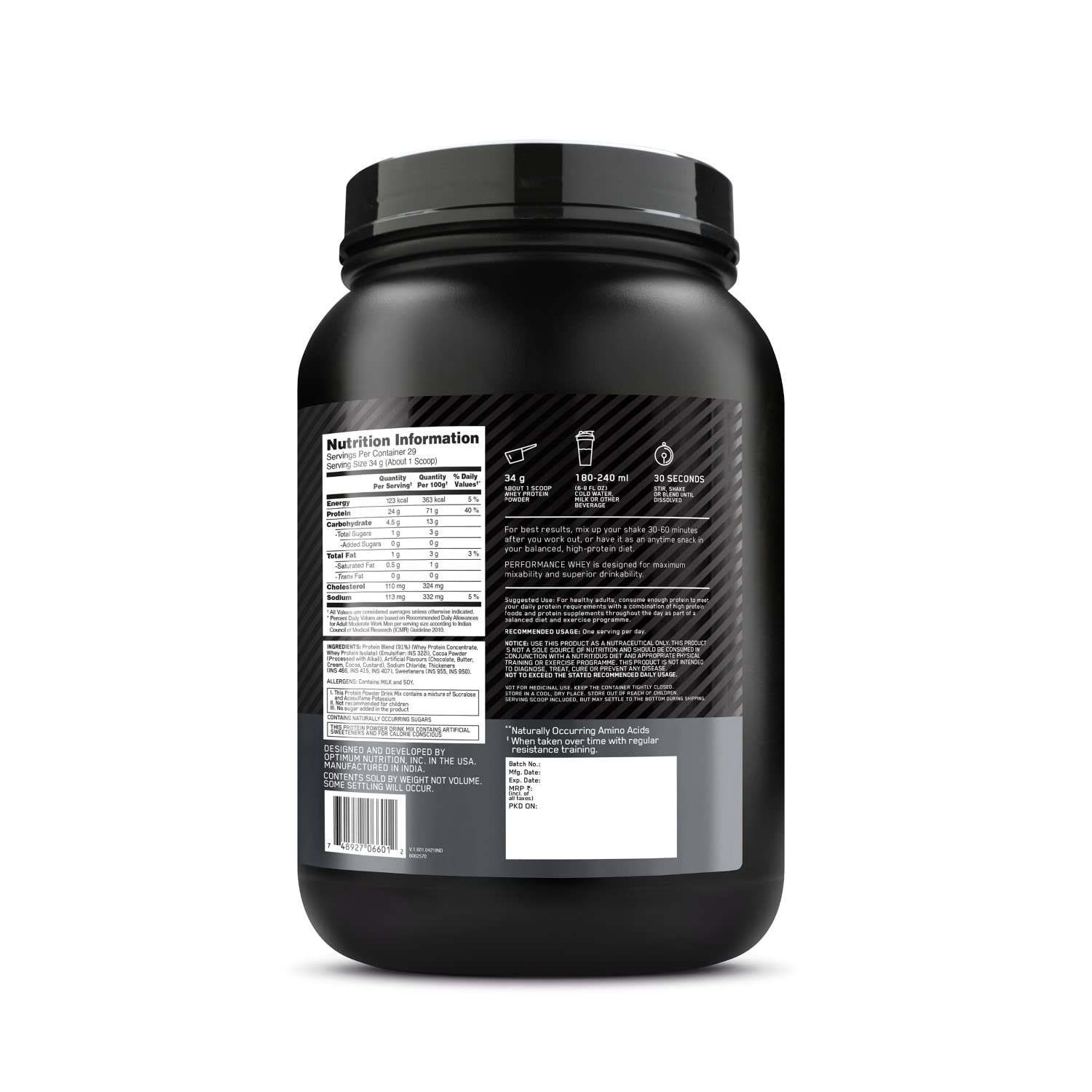 OPTIMUM NUTRITION PERFORMANCE WHEY PROTEIN POWDER CHOCOLATE MILKSHAKE 1KG