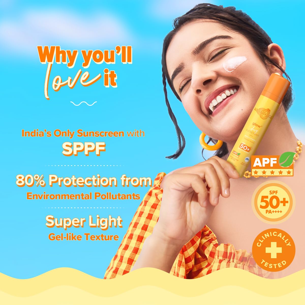 AQUALOGICA GLOW+DEWY SUNSCREEN SPF50+ PA++++ WITH PAPAYA & VITAMIN-C 50GM