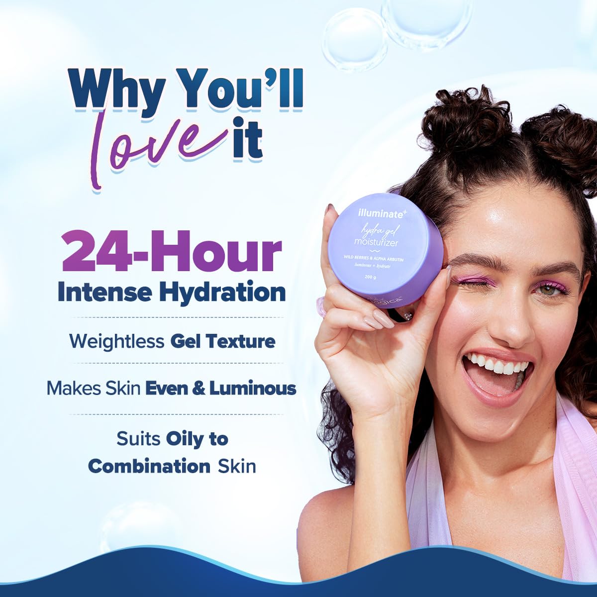 AQUALOGICA ILLUMINATE + HYDRA GEL MOISTURIZER WITH WILD BERRIES & ALPHA ARBUTIN 200GM