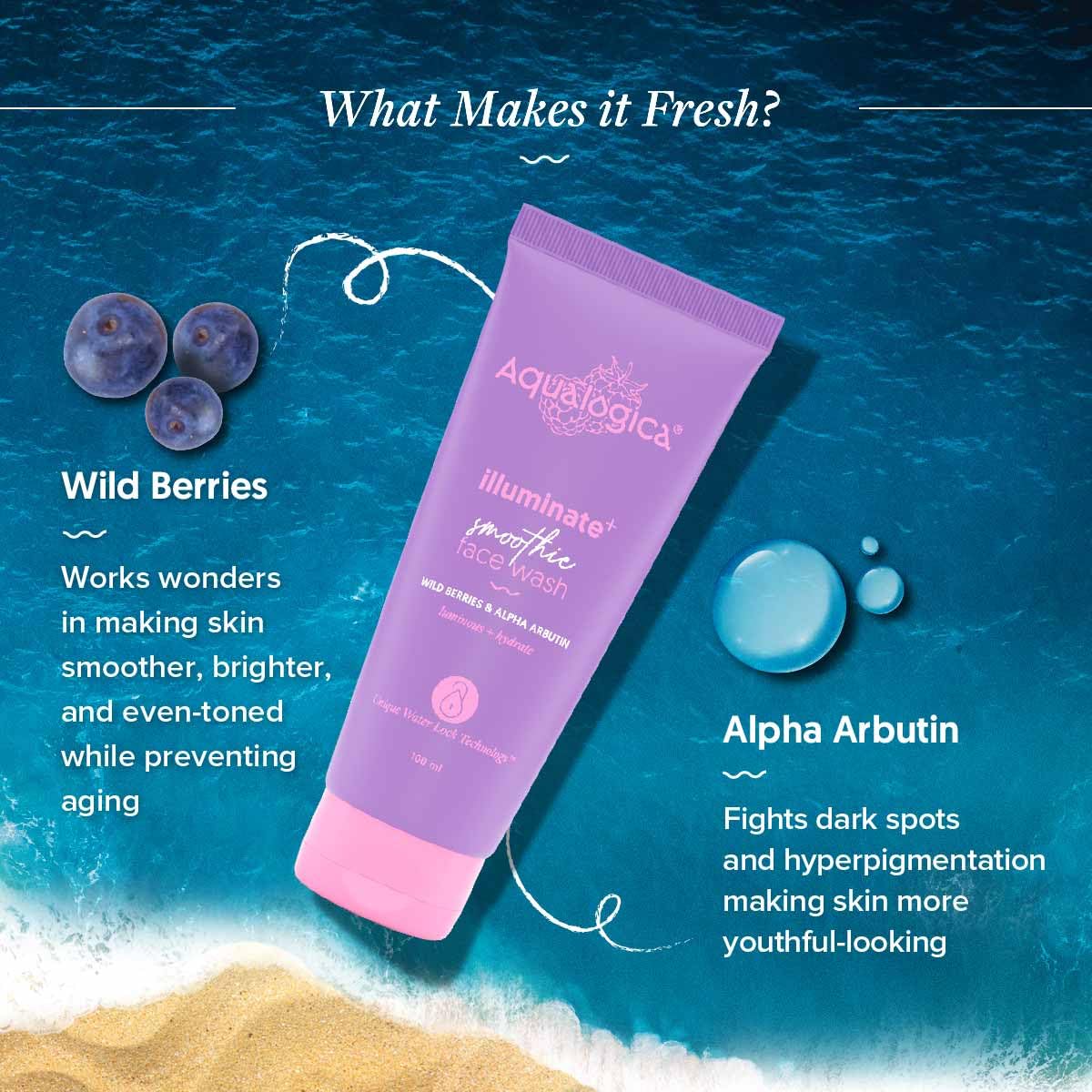 AQUALOGICA ILLUMINATE + SMOOTHIE FACE WASH WITH WILD BERRIES FOR GLOWING , COMBINATION & DRY SKIN 10