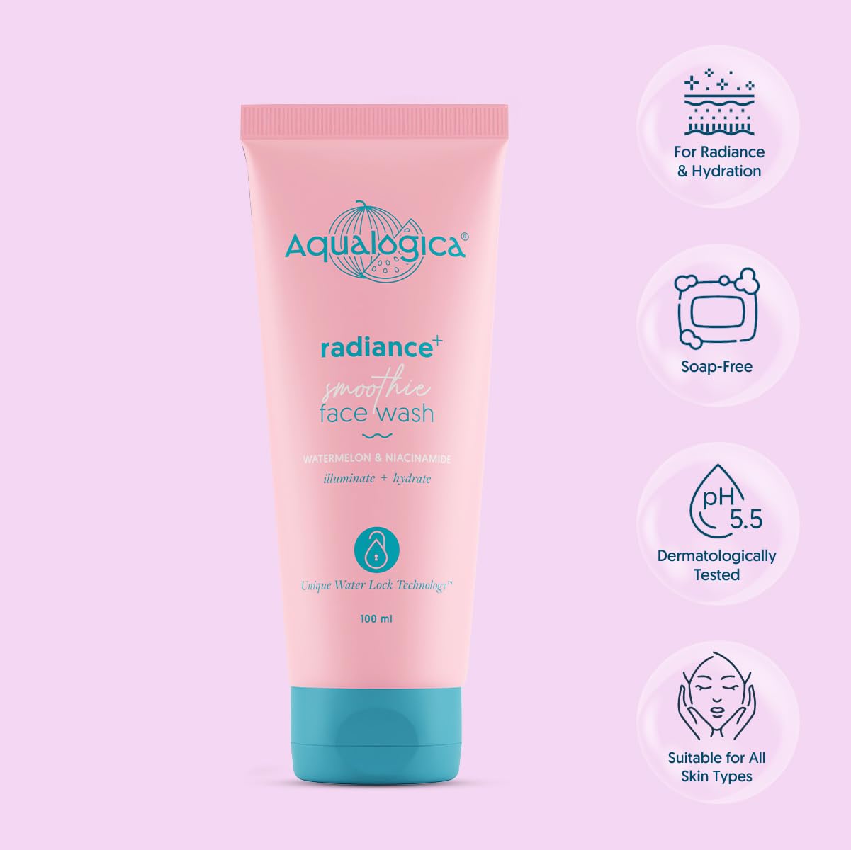 AQUALOGICA RADIANCE + SMOOTHIE FACE WASH WITH WATERMELON & NIACINAMIDE 100ML