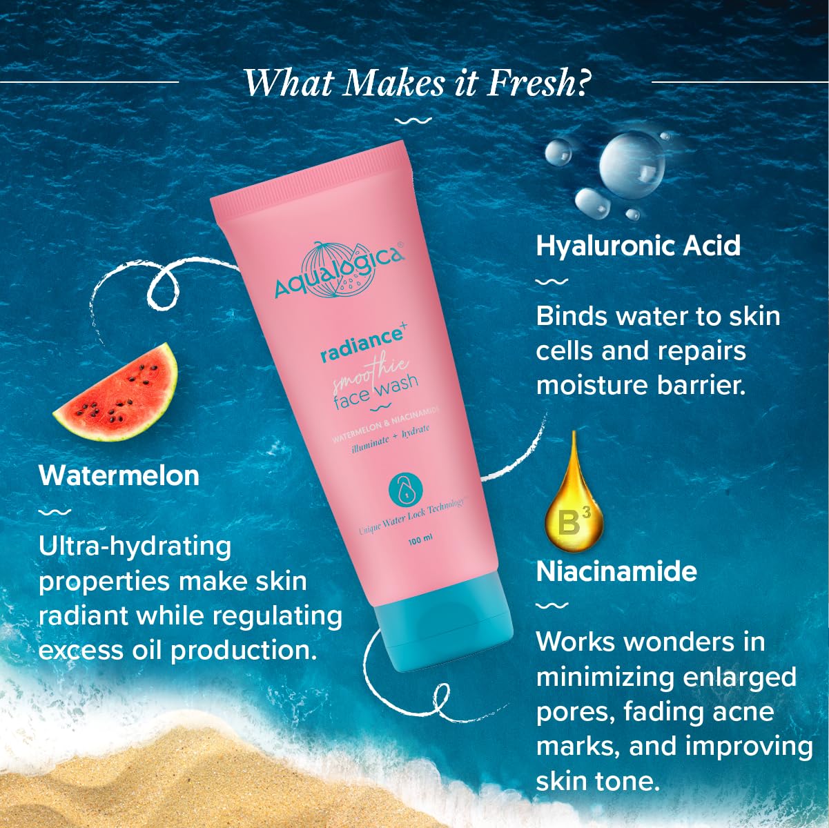 AQUALOGICA RADIANCE + SMOOTHIE FACE WASH WITH WATERMELON & NIACINAMIDE 100ML