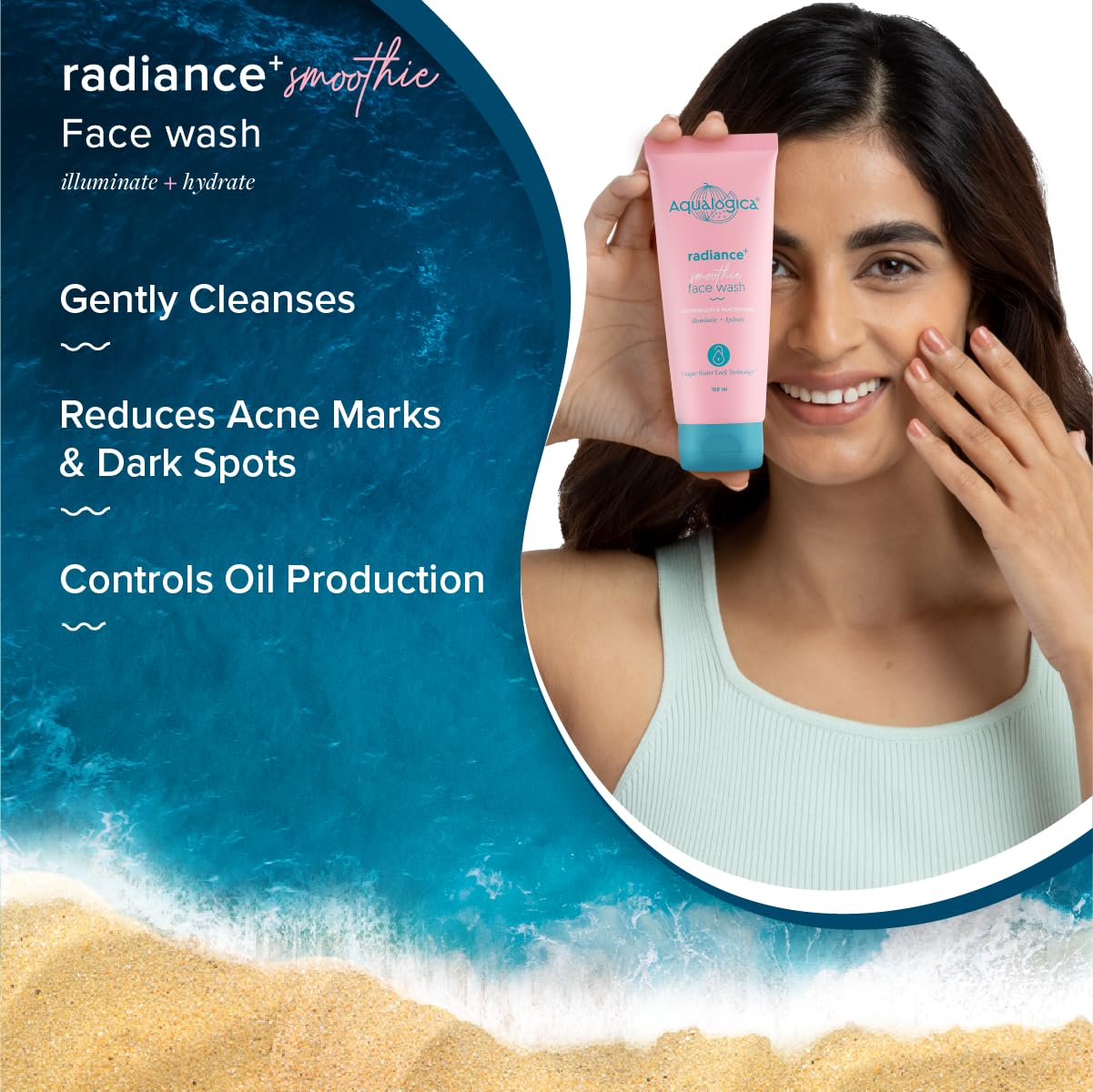 AQUALOGICA RADIANCE + SMOOTHIE FACE WASH WITH WATERMELON & NIACINAMIDE 100ML