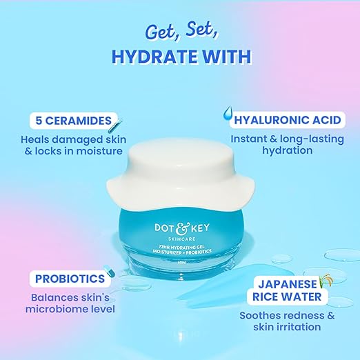 DOT & KEY 72HR HYDRATING GEL + PROBIOTICS MOISTURIZER FOR FACE WITH HYALURONIC ACID 60ML