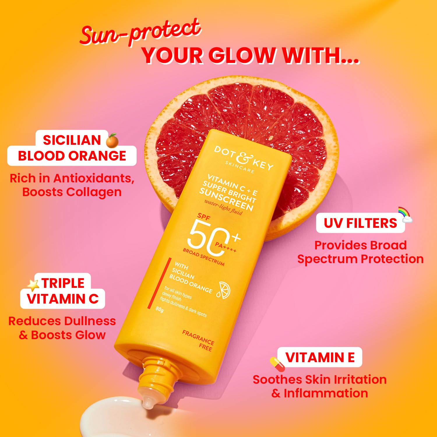 DOT & KEY VITAMIN C + E SUPER BRIGHT SUNSCREEN WITH LIQUID SPF 50+++ FOR ALL SKIN TYPES 50GM