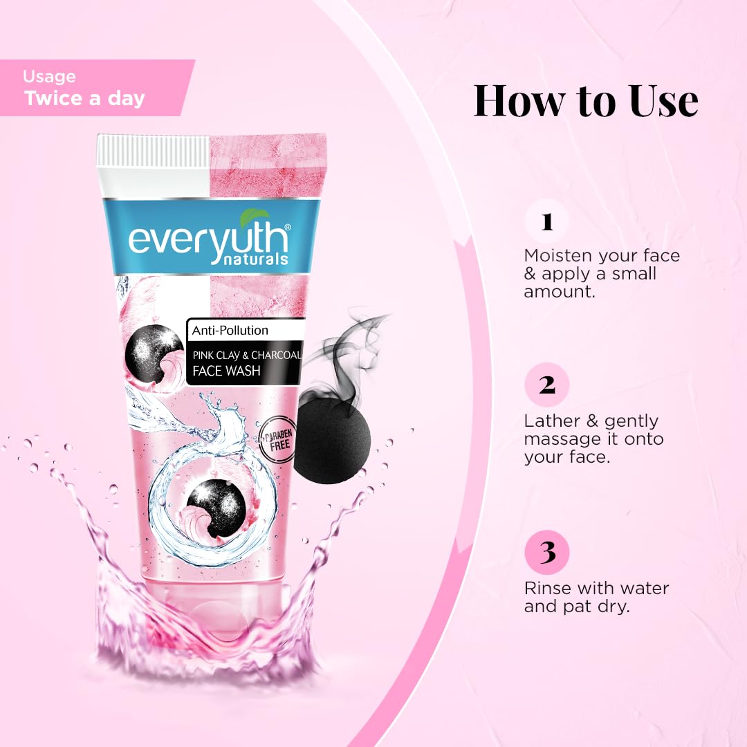 EVERYUTH NATURALS ANTI POLLUTION PINK CLAY & CHARCOAL FACE WASH 50G