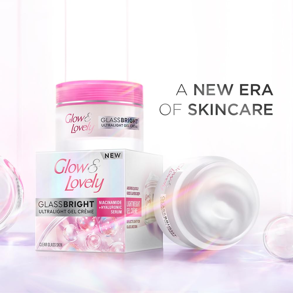 GLOW AND LOVELY GLASSBRIGHT ULTRALIGHT GEL CREAM WITH NIACINAMIDE, HYALURONIC SERUM 23GM