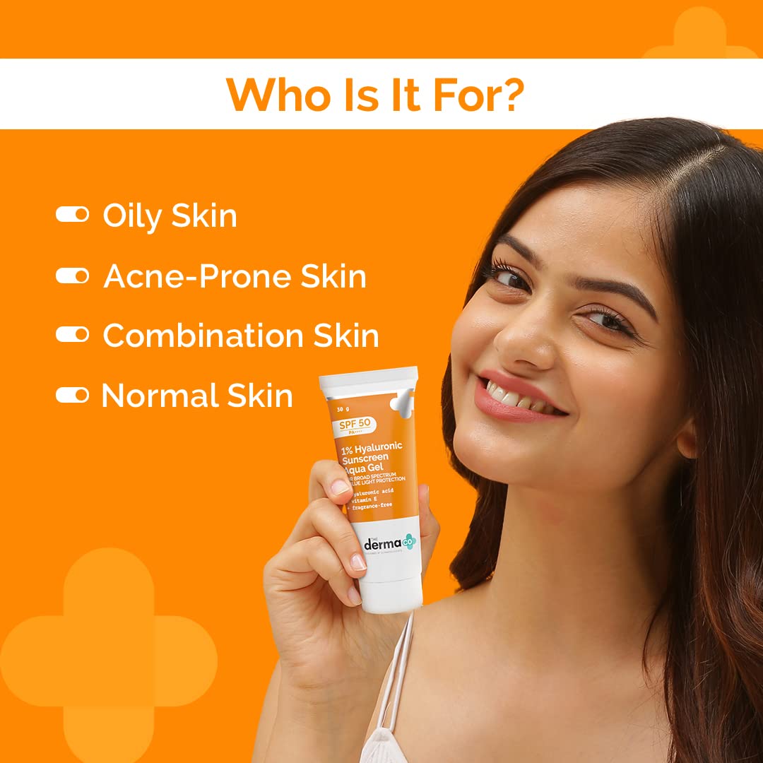 THE DERMA CO 1% HYALURONIC SUNSCREEN AQUA GEL SPF 50 PA++++ I FOR OILY, DRY, ACNE-PRONE SKIN 30GM