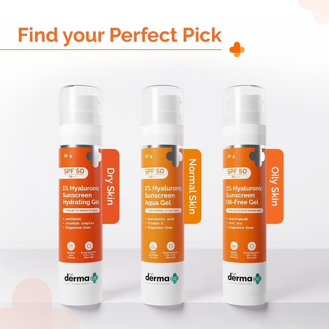 THE DERMA CO 1% HYALURONIC SUNSCREEN AQUA GEL SPF 50 PA++++ I FOR OILY, DRY, ACNE-PRONE SKIN 50GM