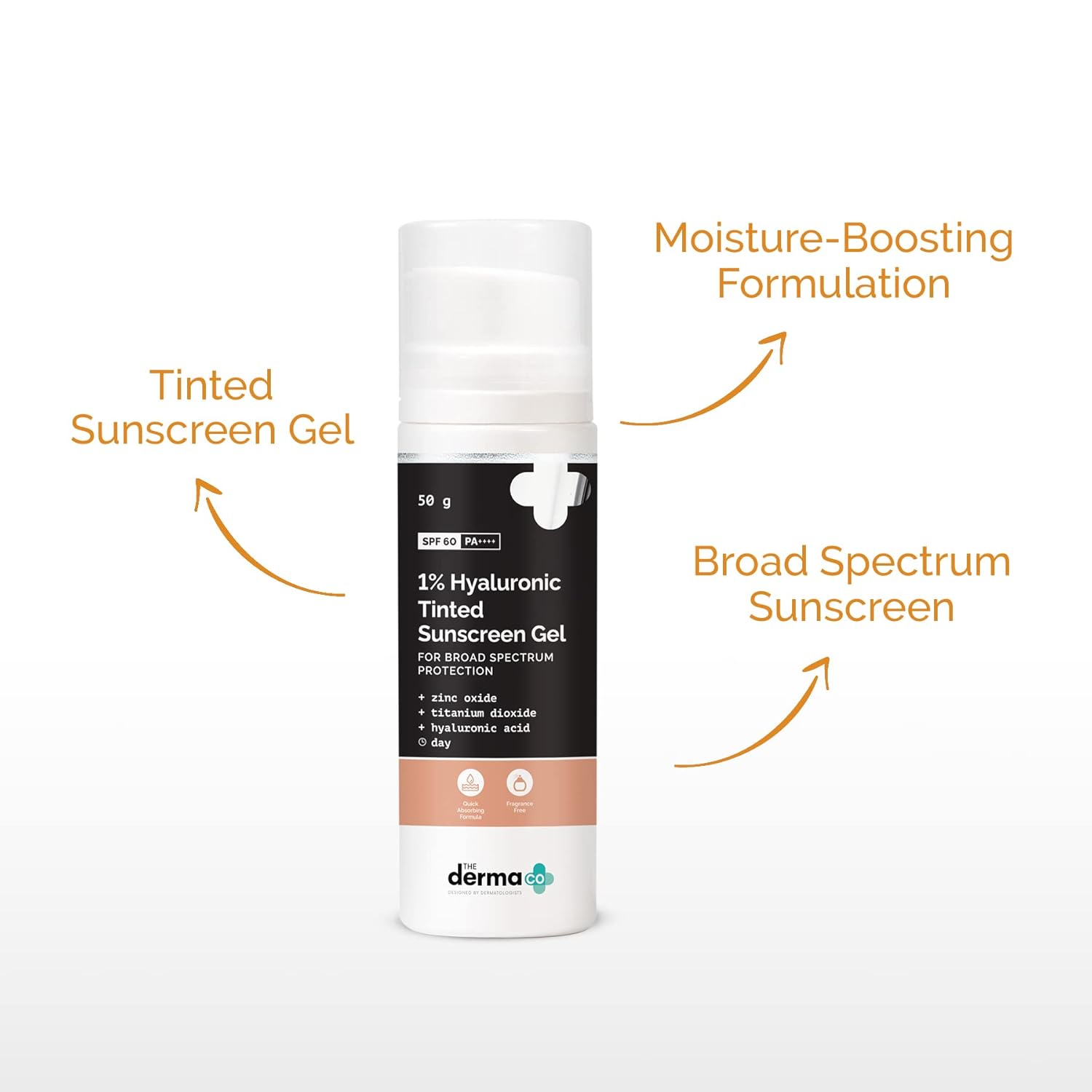 THE DERMA CO 1% HYALURONIC TINTED SUNSCREEN SPF 60 GEL FOR BROAD SPECTRUM PROTECTION 50GM