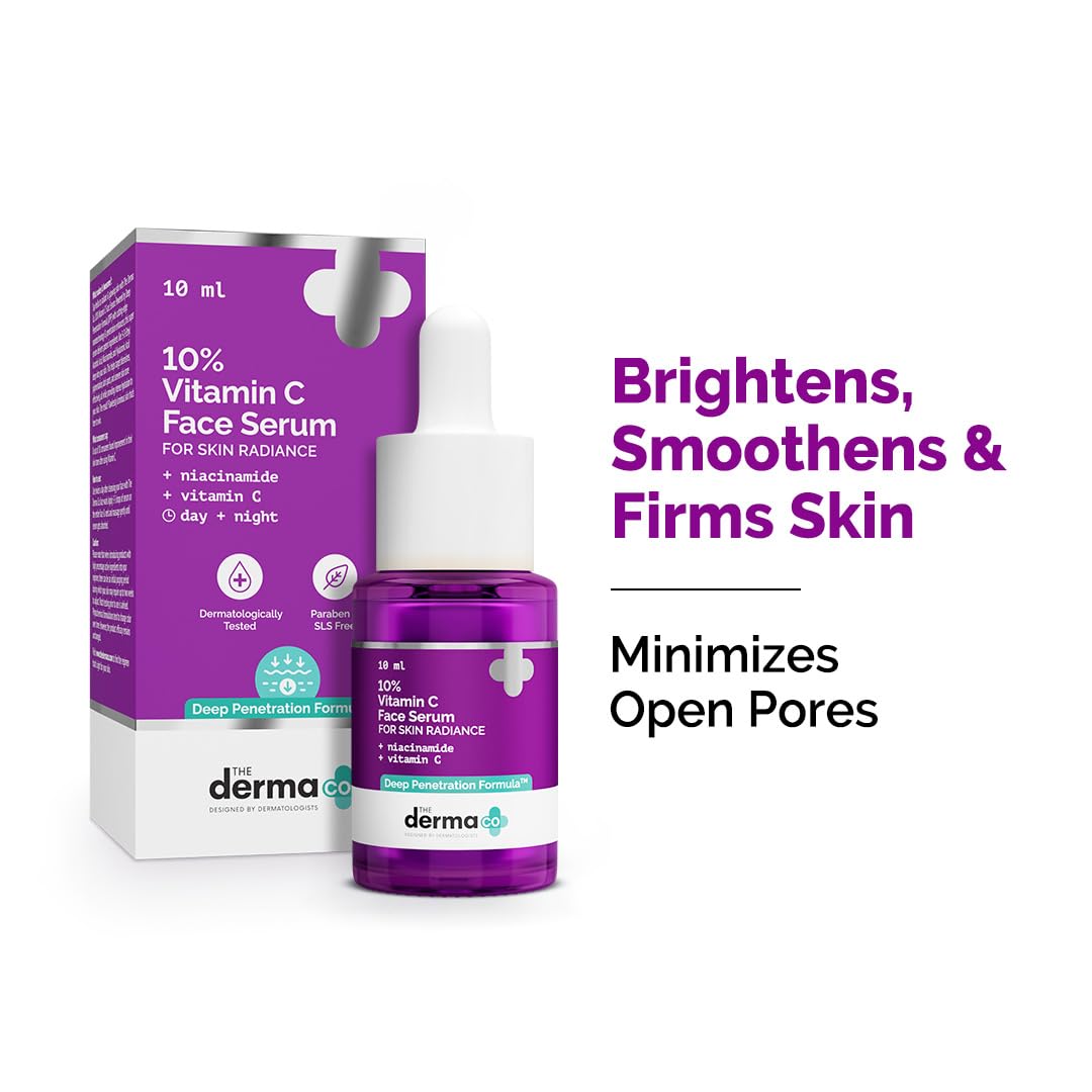 THE DERMA CO 10% VITAMIN C FACE SERUM WITH 5% NIACINAMIDE & HYALURONIC ACID FADES DARK SPOTS 10ML