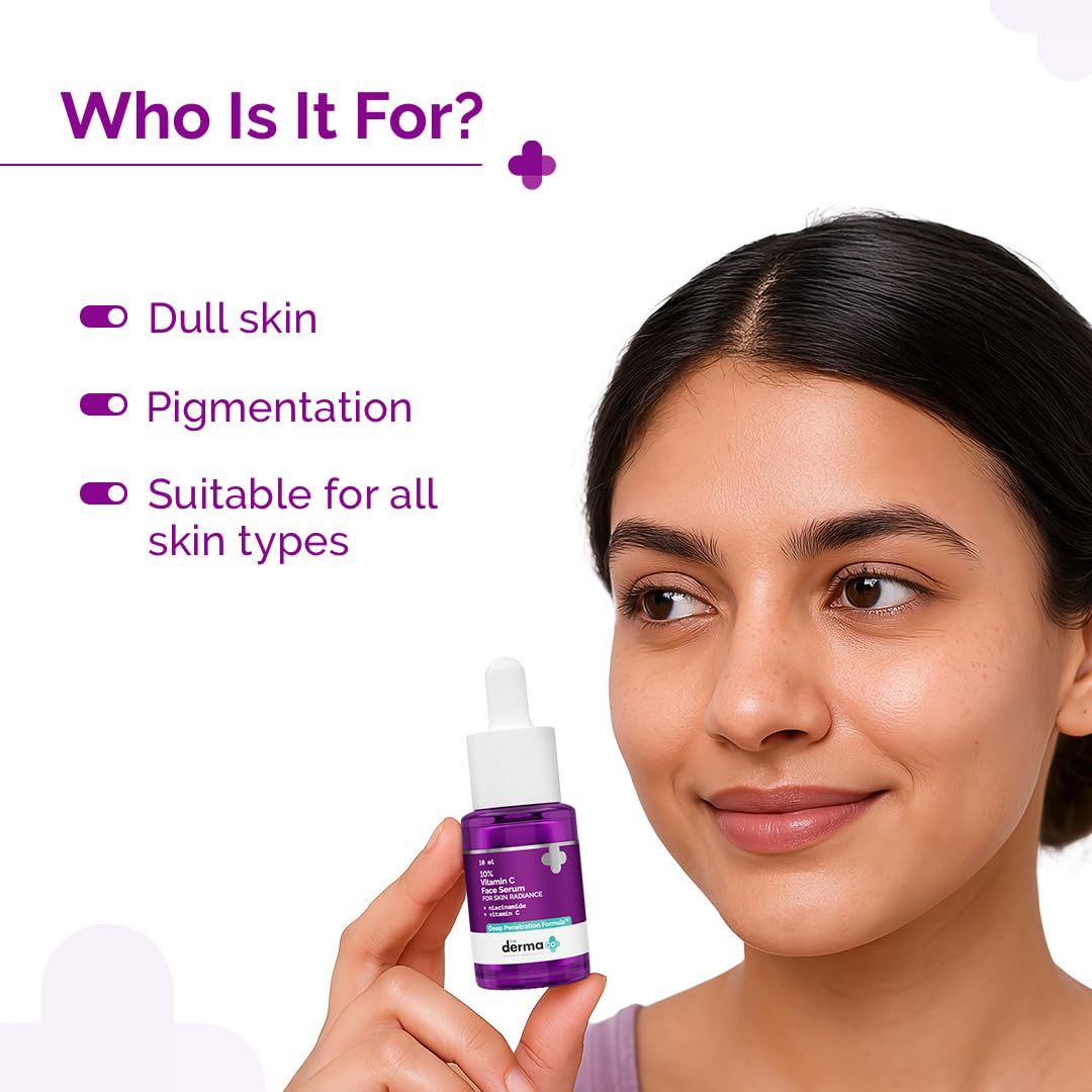 THE DERMA CO 10% VITAMIN C FACE SERUM WITH 5% NIACINAMIDE & HYALURONIC ACID FADES DARK SPOTS 30ML