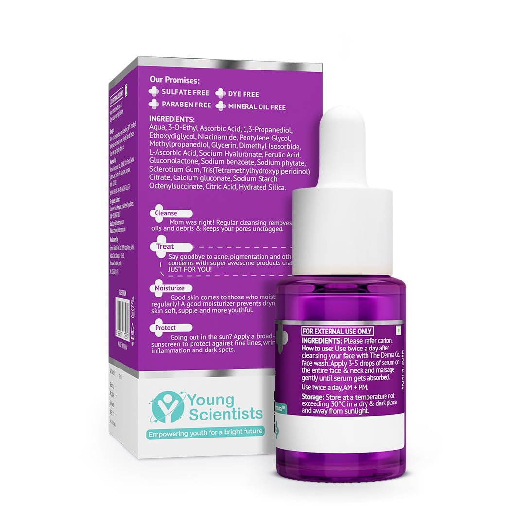 THE DERMA CO 10% VITAMIN C FACE SERUM WITH 5% NIACINAMIDE & HYALURONIC ACID FADES DARK SPOTS 30ML