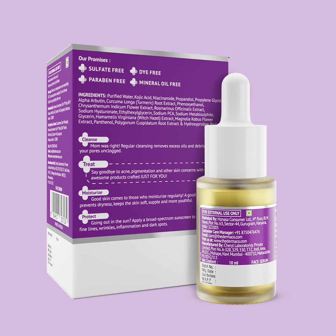 THE DERMA CO 2% KOJIC ACID FACE SERUM WITH 1% ALPHA ARBUTIN & NIACINAMIDE REDUCES DARK SPOTS 10ML