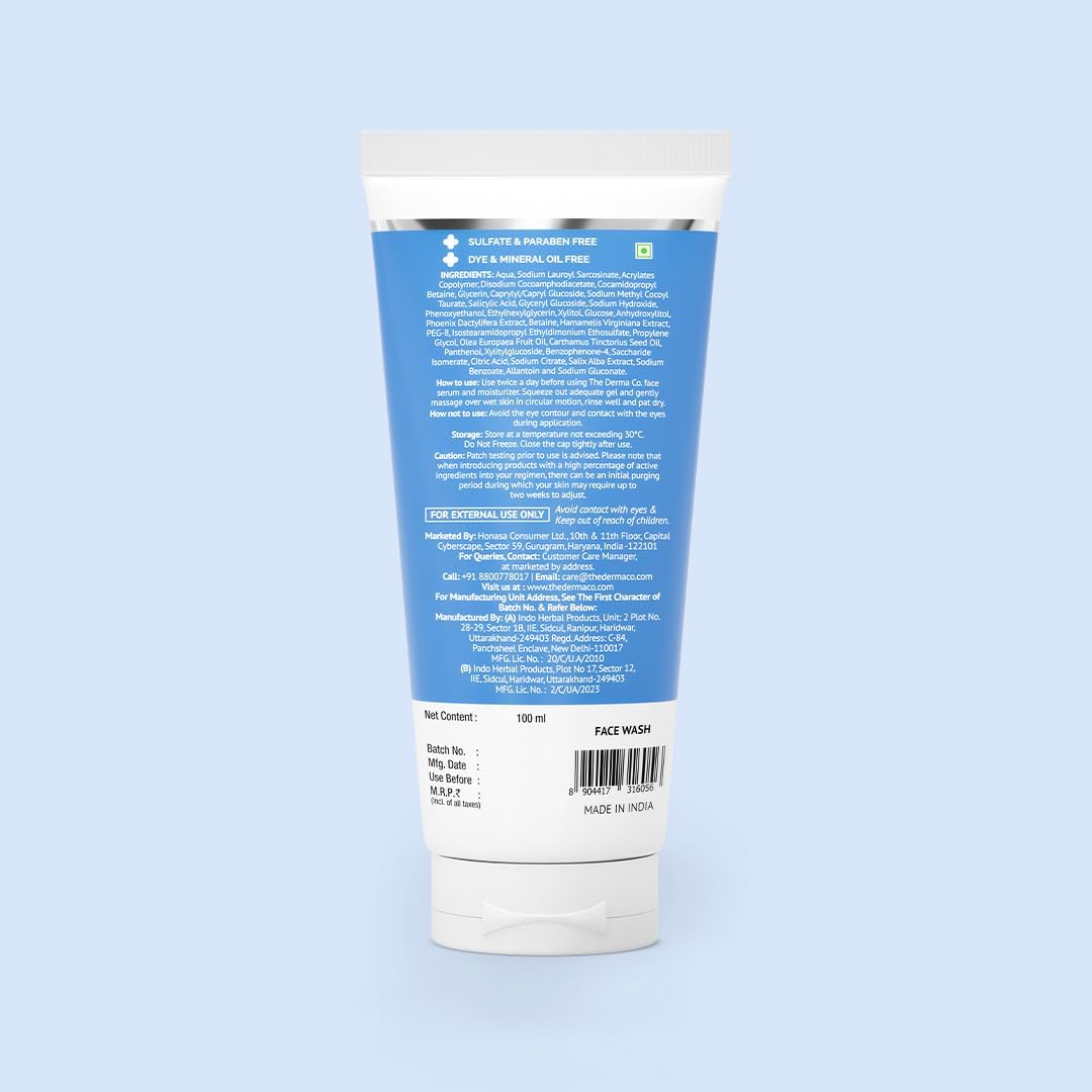 THE DERMA CO. 2% SALICYLIC ACID GEL FACE WASH FOR OILY SKIN WITH SALICYLIC ACID & WITCH HAZEL 100ML