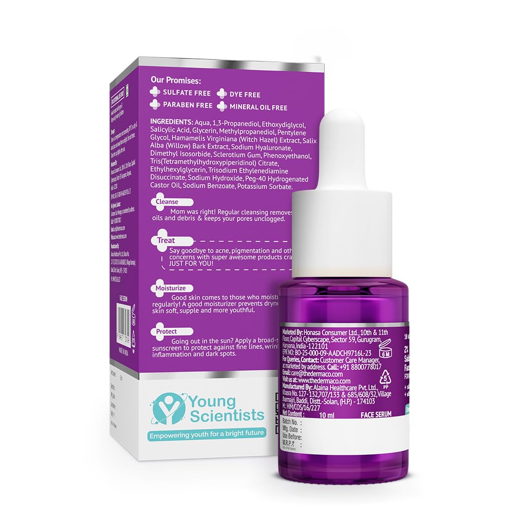 THE DERMA CO 2% SALICYLIC ACID FACE SERUM REDUCES ACNE & BLACKHEADS TIGHTENS PORES 10ML