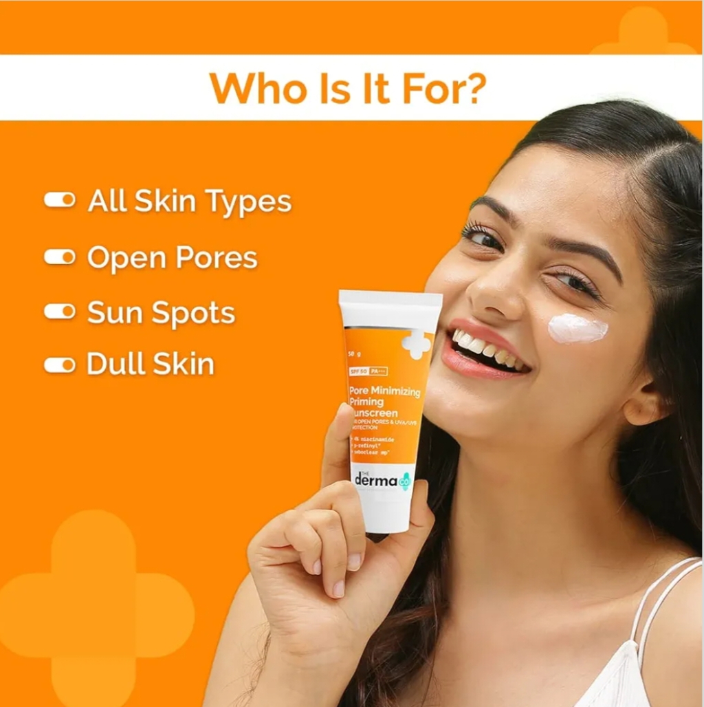 THE DERMA CO PORE MINIMIZING SUNSCREEN WITH SPF 50 & PA++++ WITH NIACINAMIDE 50GM
