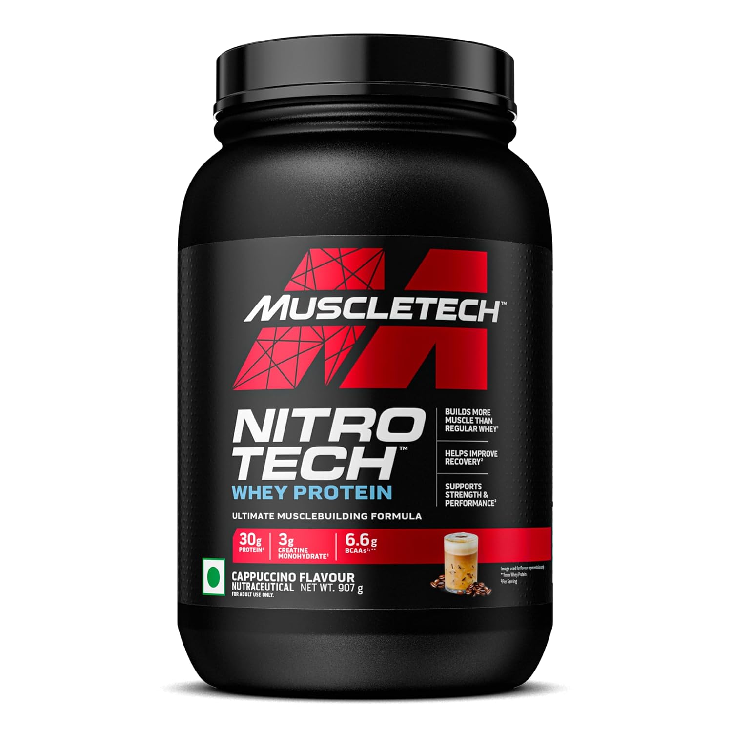 MUSCLETECH NITRO-TECH WHEY PROTEIN 907G (2LBS), CAPPUCCINO, 30G PROTEIN, 3G CREATINE MONOHYDRATE
