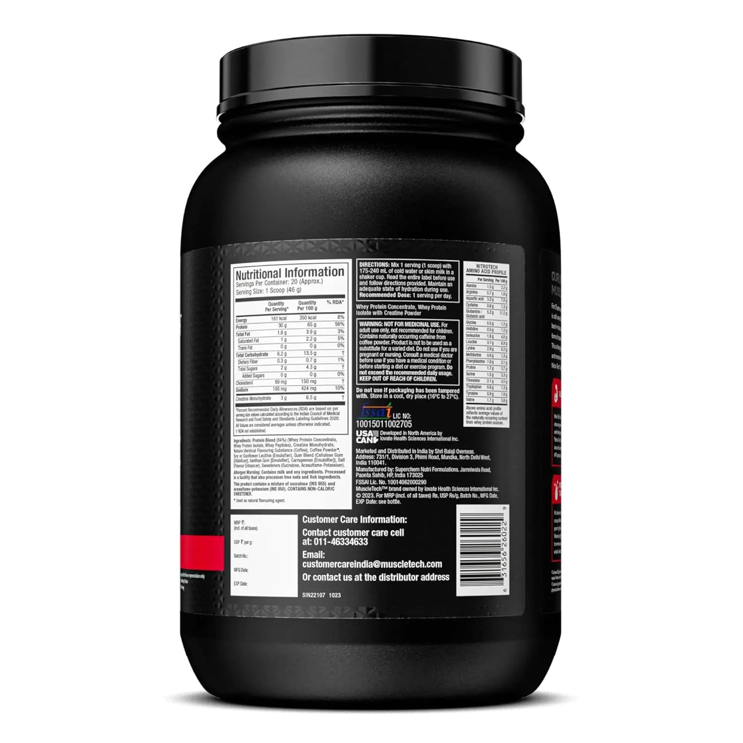 MUSCLETECH NITRO-TECH WHEY PROTEIN 907G (2LBS), CAPPUCCINO, 30G PROTEIN, 3G CREATINE MONOHYDRATE