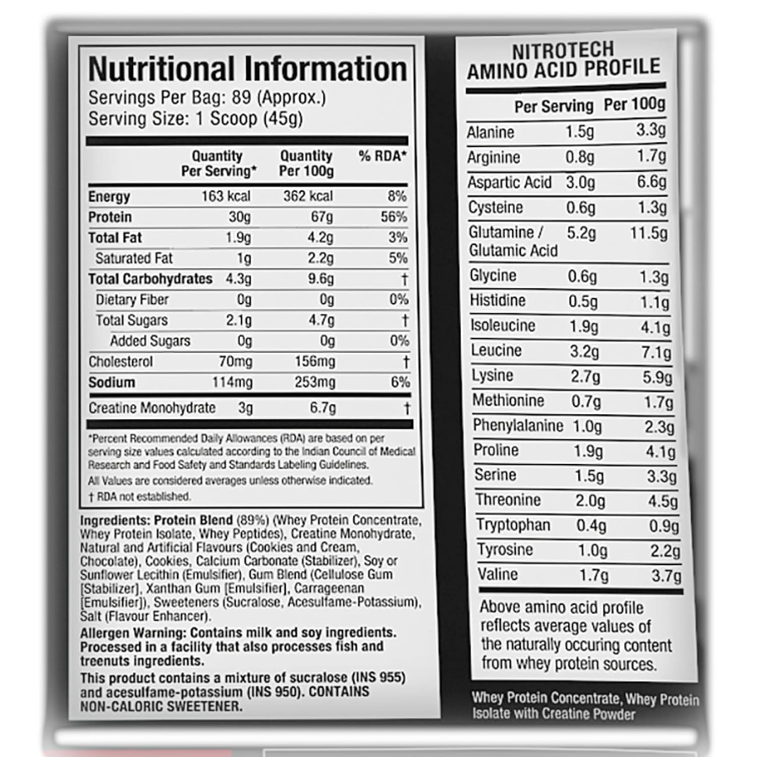 MUSCLETECH NITRO-TECH WHEY PROTEIN, 4KG, COOKIES & CREAM, 30G PROTEIN, 3G CREATINE MONOHYDRATE