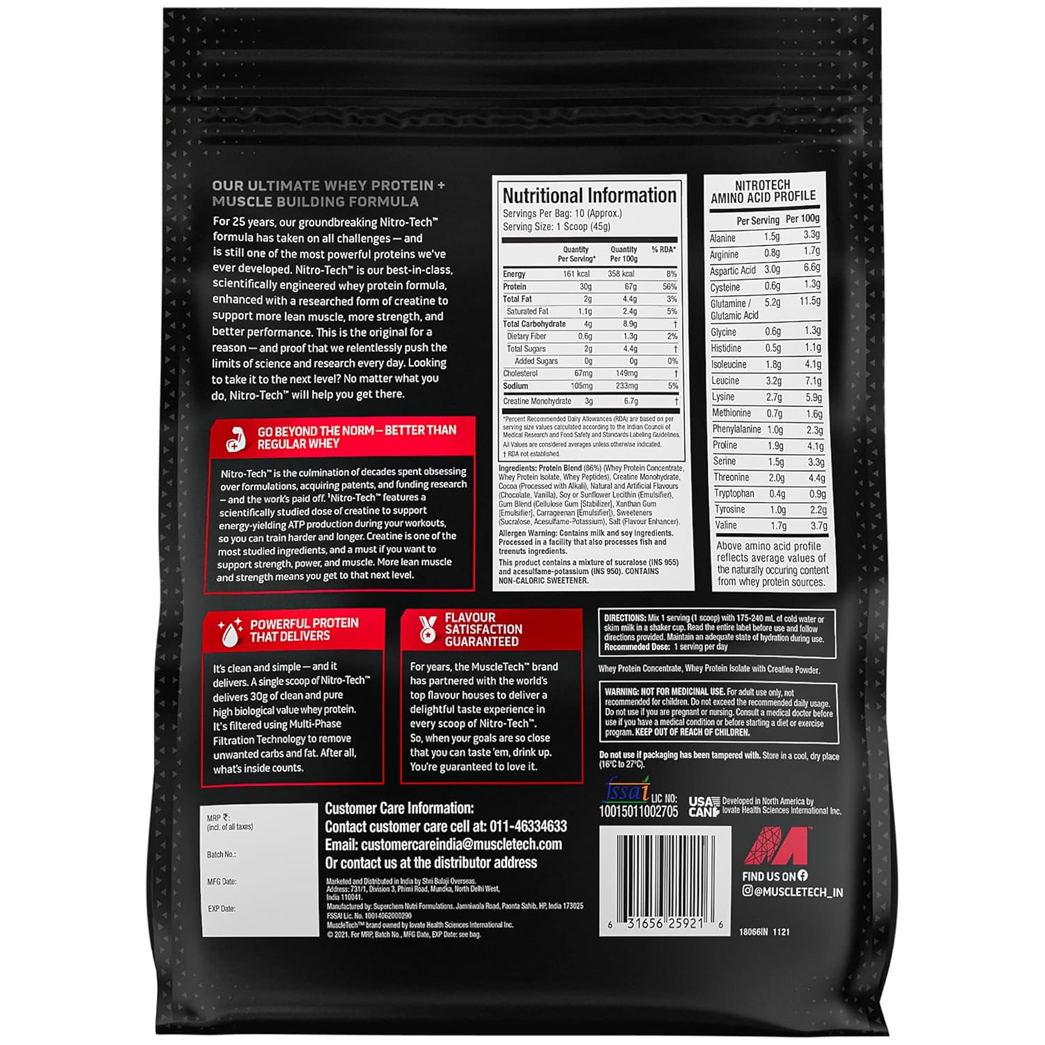 MUSCLETECH NITRO-TECH WHEY PROTEIN, 450G, MILK CHOCOLATE, 30G PROTEIN, 3G CREATINE MONOHYDRATE