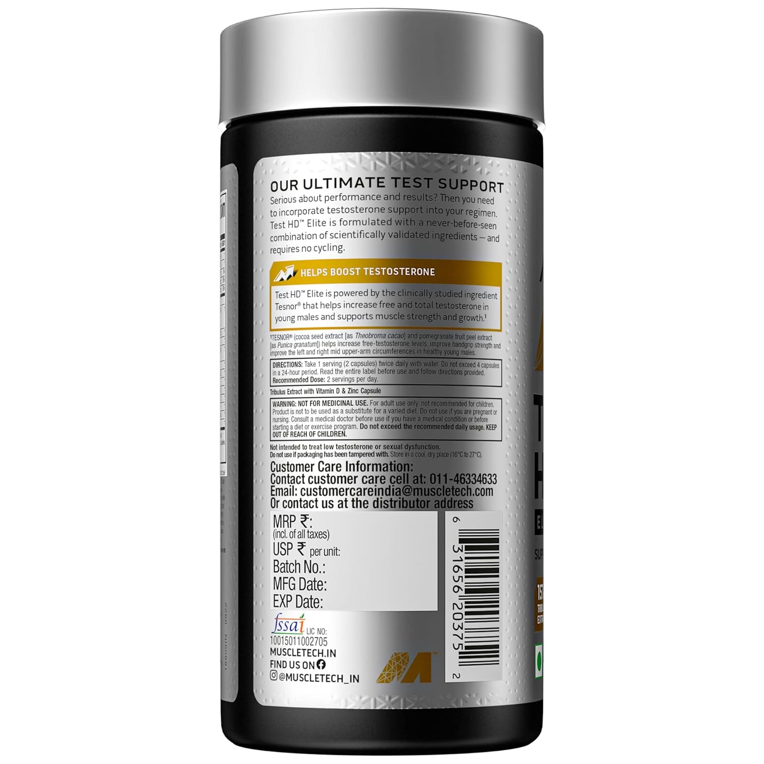 MUSCLETECH TEST HD ELITE TRIBULUS TERRESTRIS FOR MEN MAX-STRENGTH ATP & TEST BOOSTER 60 CAPSULES