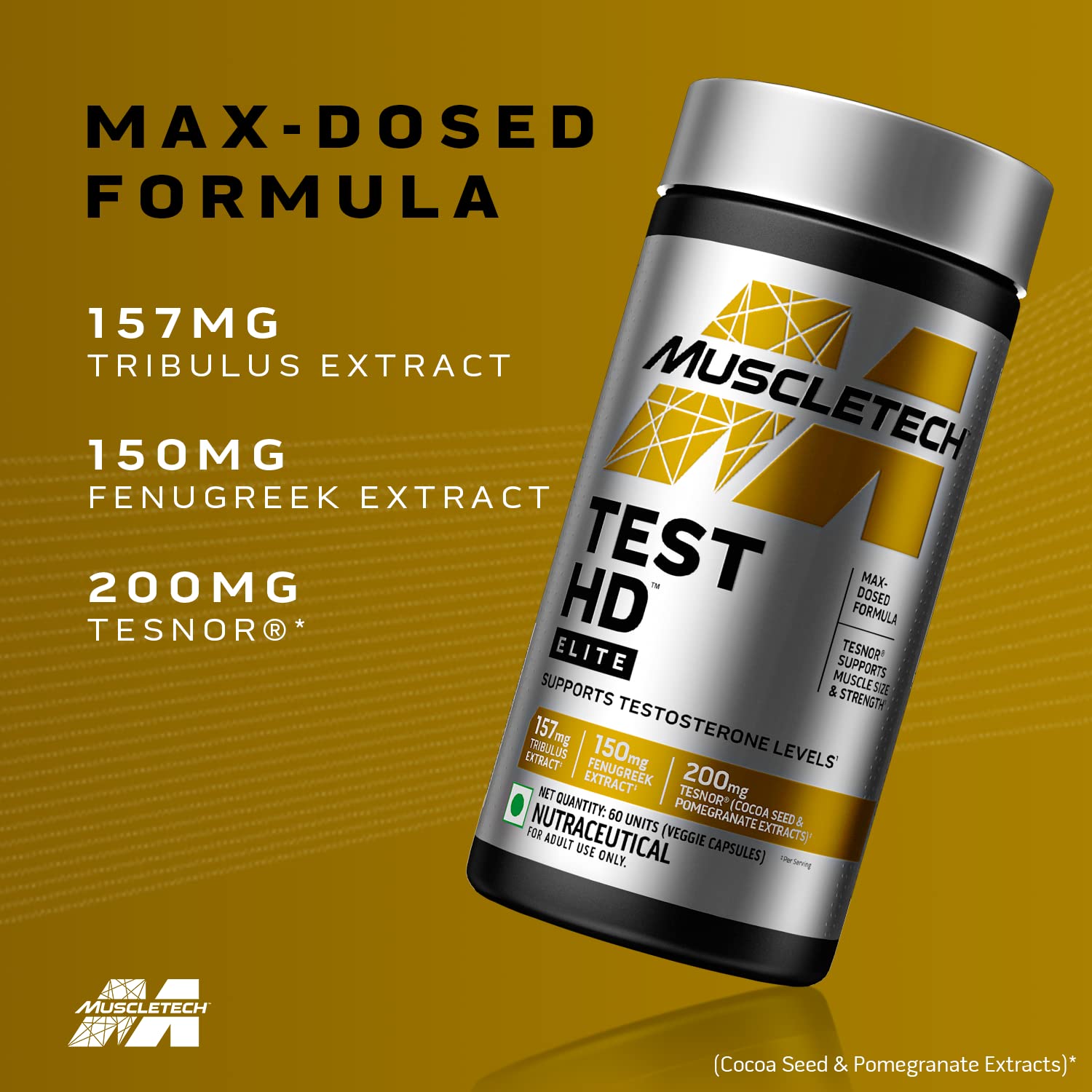 MUSCLETECH TEST HD ELITE TRIBULUS TERRESTRIS FOR MEN MAX-STRENGTH ATP & TEST BOOSTER 60 CAPSULES