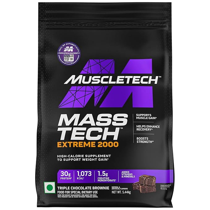 MUSCLETECH MASSTECH EXTREME 2000 HIGH PROTEIN WEIGHT GAINER TRIPLE CHOCOLATE BROWNIE 5.44KG