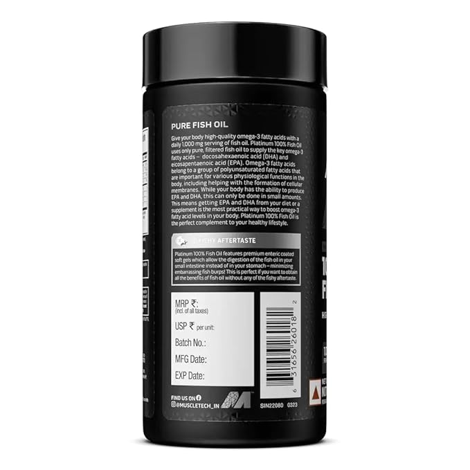 MUSCLETECH PLATINUM 100% FISH OIL 1000MG OMEGA 3 WITH 180 MG EPA & 120 MG DHA 100 CAPSULES