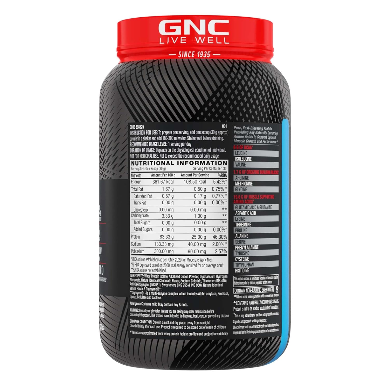 GNC AMP PURE ISOLATE LOW CARB CHOCOLATE 2 LBS