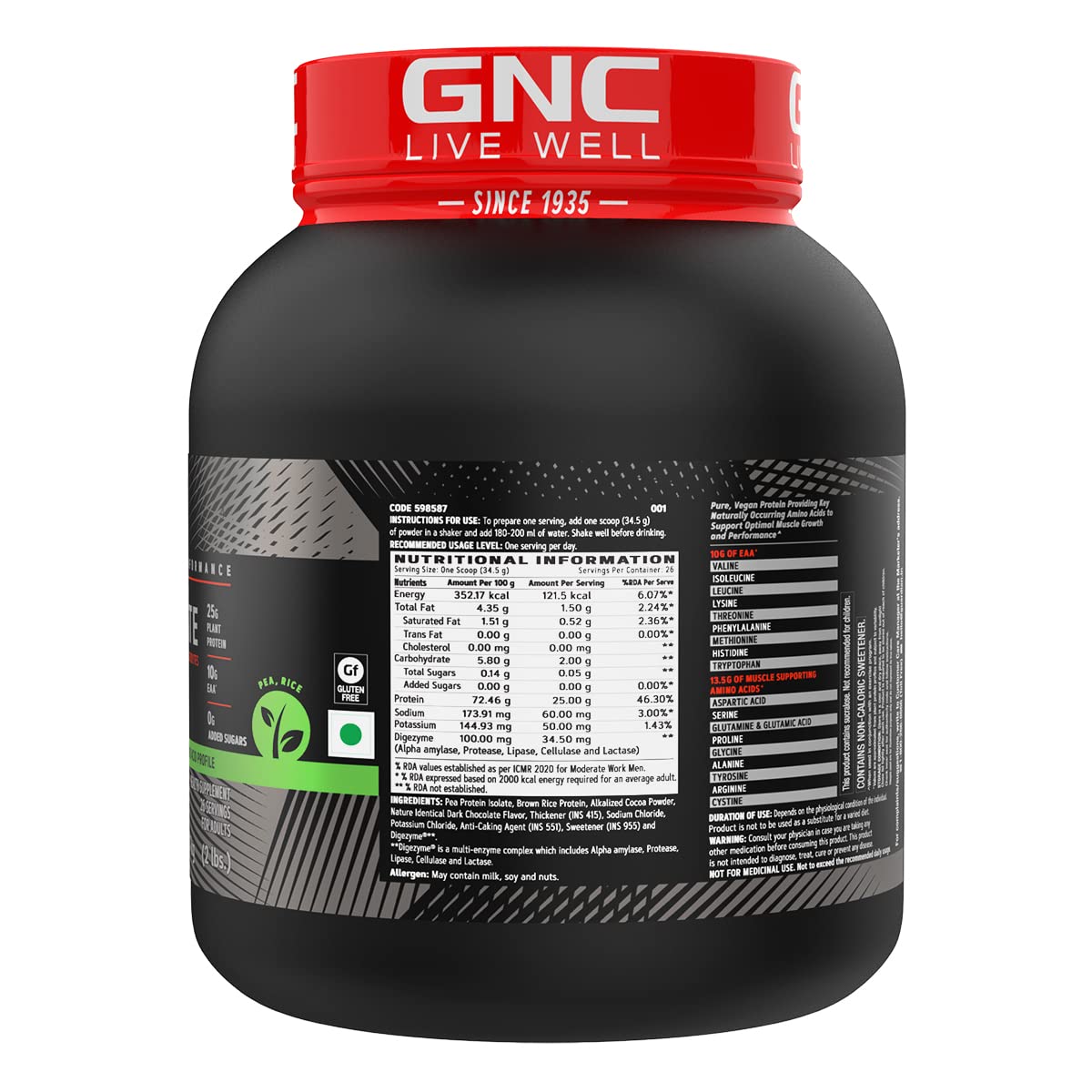 GNC AMP PLANT ISOLATE PROTEIN CHOCOLATE HAZELNUT 2LBS