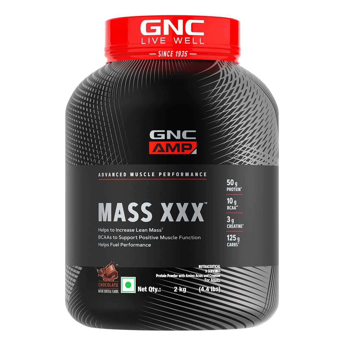 GNC AMP MASS XXX GAINER POWDER BOOSTS LEAN MUSCLE GAINS  CHOCOLATE 2KG