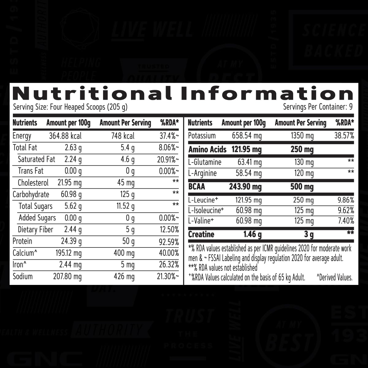 GNC AMP MASS XXX GAINER POWDER BOOSTS LEAN MUSCLE GAINS  CHOCOLATE 2KG