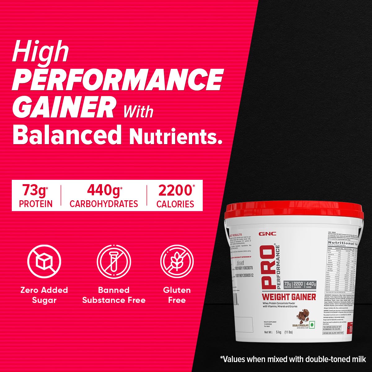 GNC PRO PERFORMANCE WEIGHT GAINER 73G PROTEIN & 2200 CALORIES FOR MUSCLE GROWTH CHOCOLATE 5KG