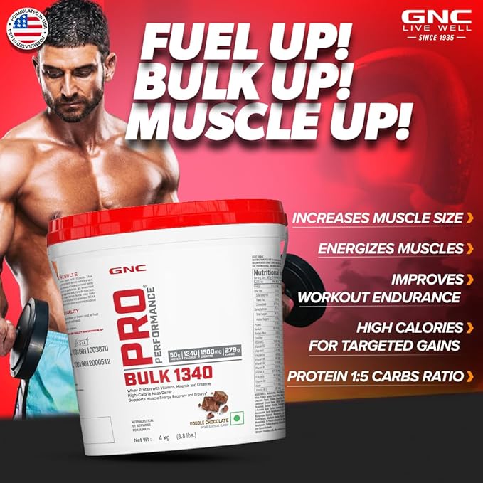 GNC PRO PERFORMANCE BULK 1340 MASS GAINER 50 GM PROTEIN DOUBLE CHOCOLATE 4KG
